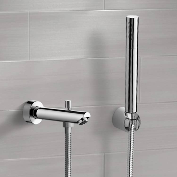Tub Spout, Remer TDH04, Chrome Wall Mounted Tub Spout Set with Hand Shower